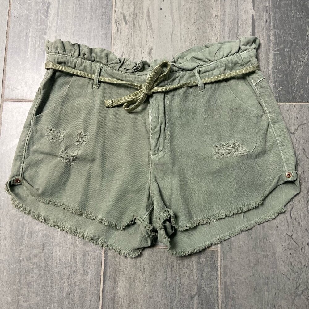 Dance & Marvel Distressed Paperbag Shorts Shoestring Belt Olive Size Large - Picture 2 of 10